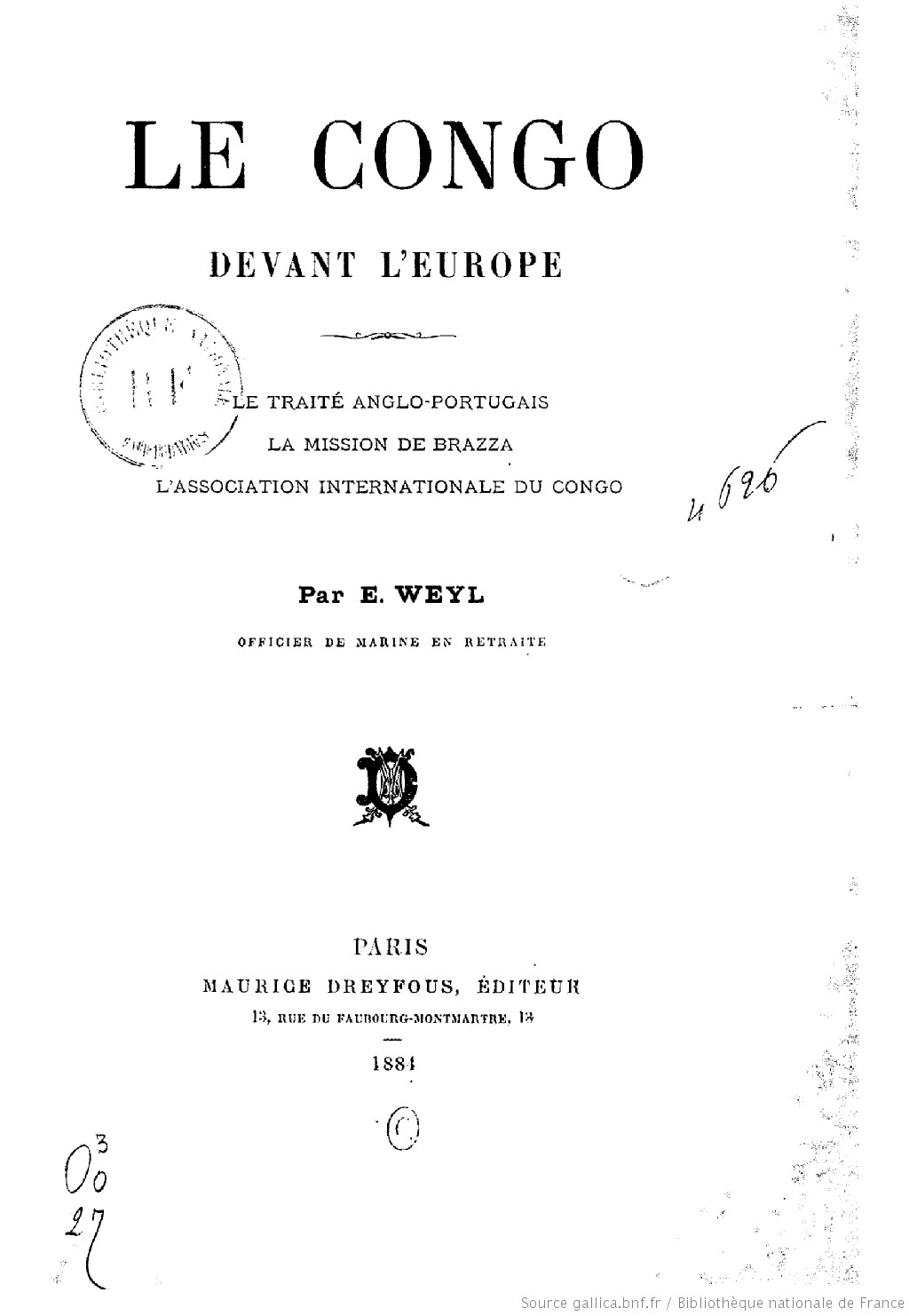 Le Congo devat l'Europe - Emile WEYL (1884)