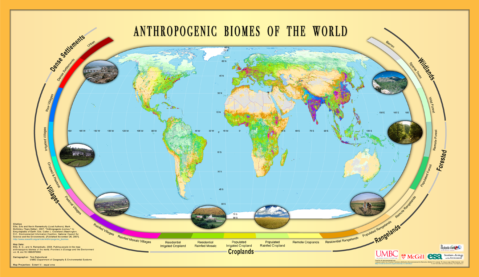 Répartition des biomes antropogéniques dans le Monde