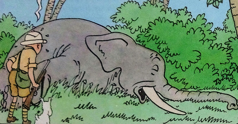 Tintin au Congo - Tintin contemplant l'éléphant mort (Hergé)