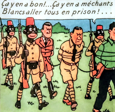Tintin au Congo > Le gang ligoté est escorté par la Force publique  (Hergé)